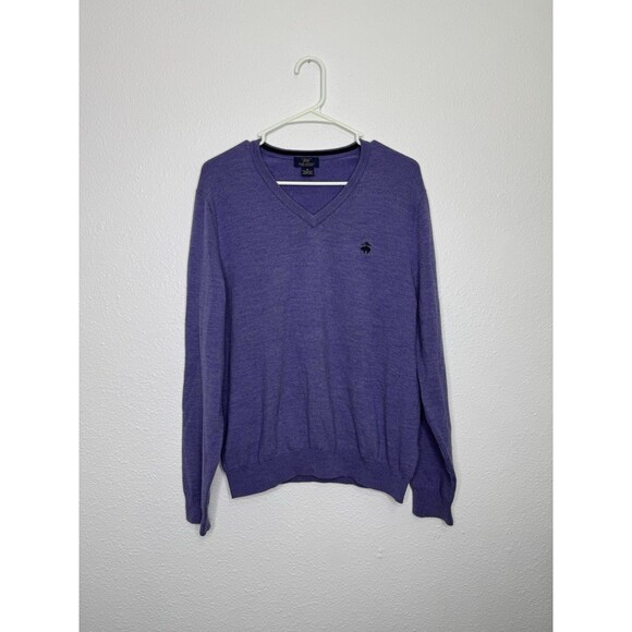 Brooks Brothers Other - Brooks Brothers 346 Sweater Men’s M Purple Merino Wool V Neck Pullover Academia
